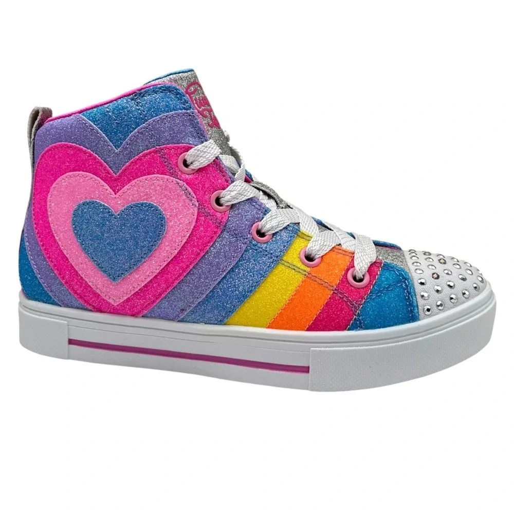 Skechers Youth Big Girl's Twinkle Toes High Top Sneakers Size 3 Rainbow Light-Up